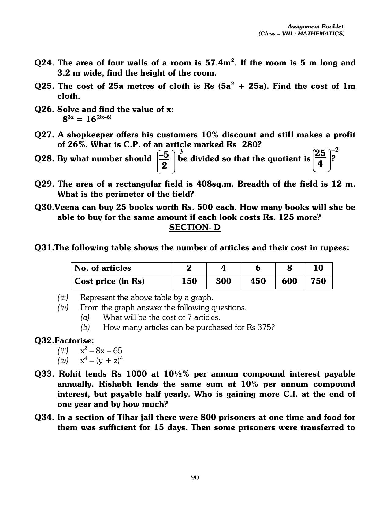 CBSE Worksheets for Class 8 Mathematics Assignment 13 - Page 80