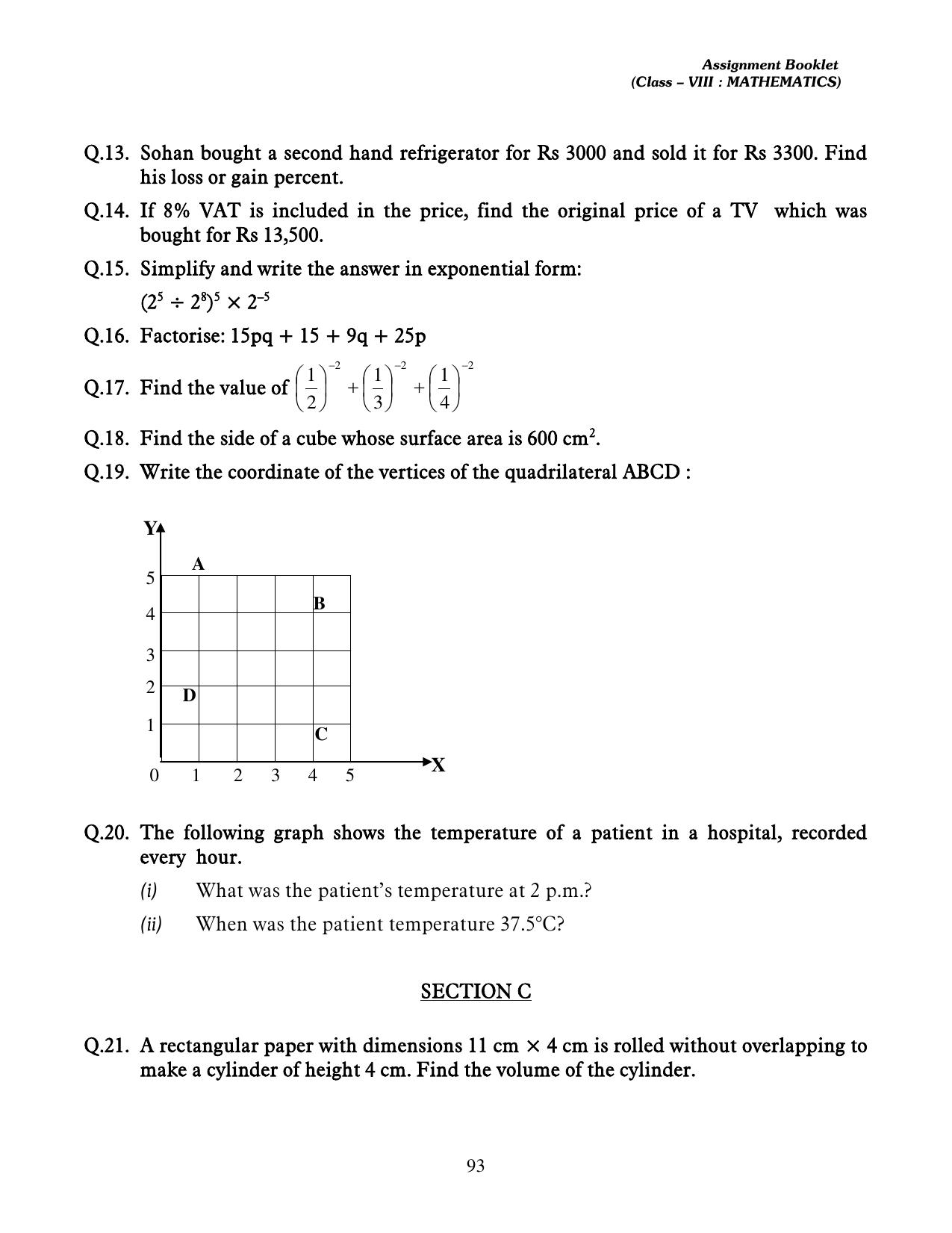 CBSE Worksheets for Class 8 Mathematics Assignment 13 - Page 83