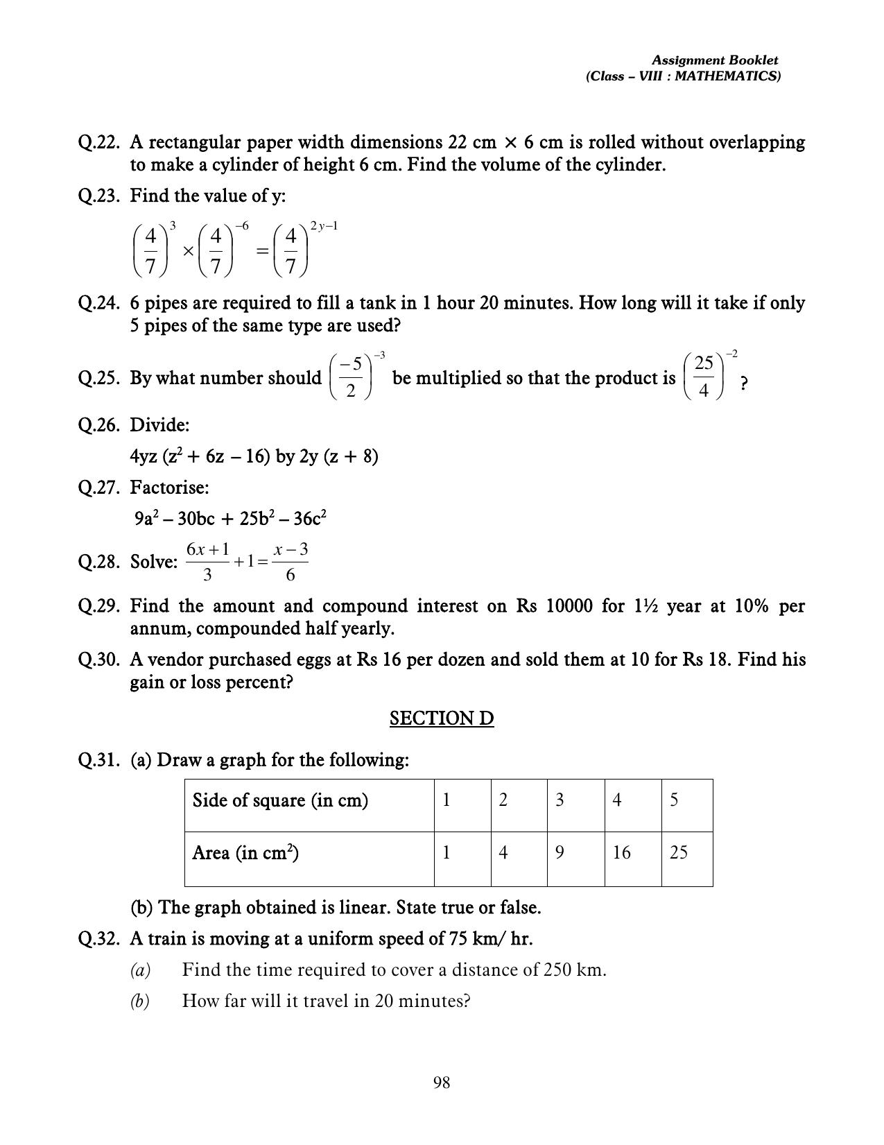 CBSE Worksheets for Class 8 Mathematics Assignment 13 - Page 88