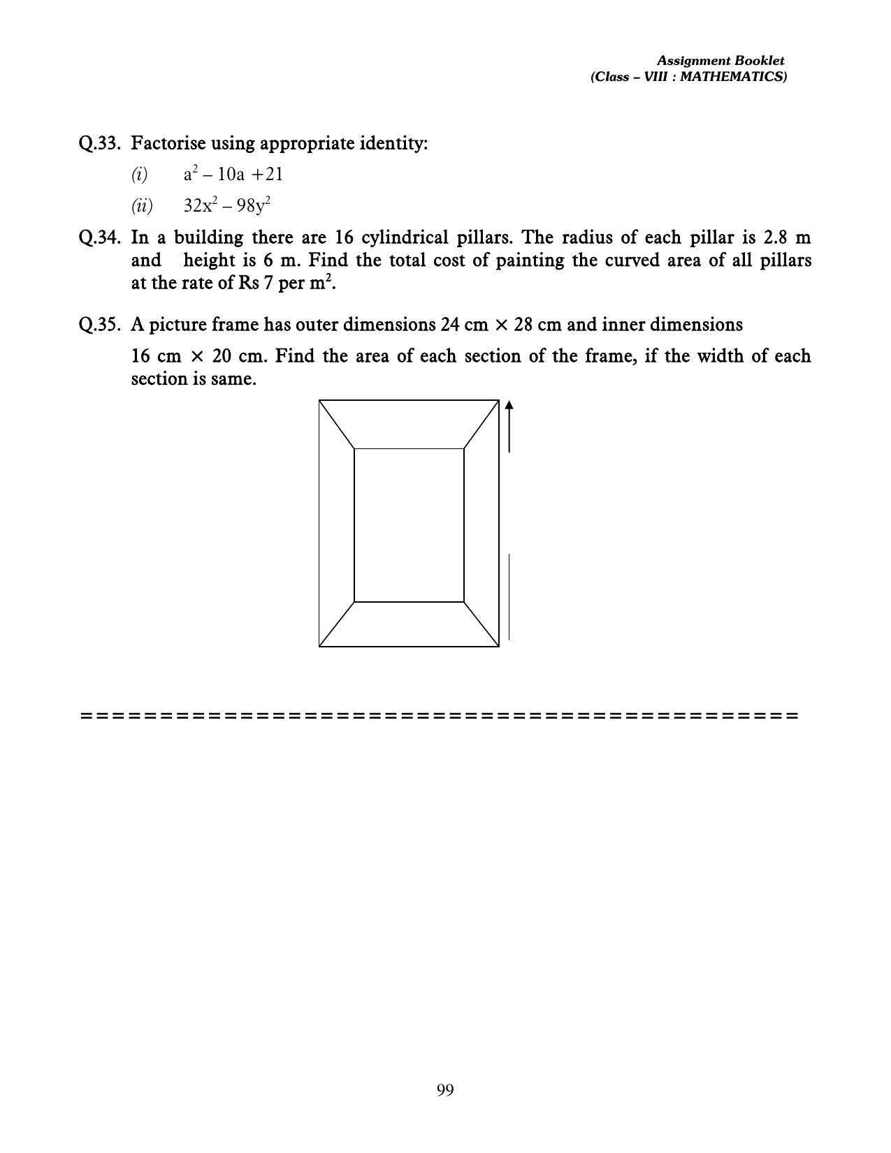 CBSE Worksheets for Class 8 Mathematics Assignment 13 - Page 89