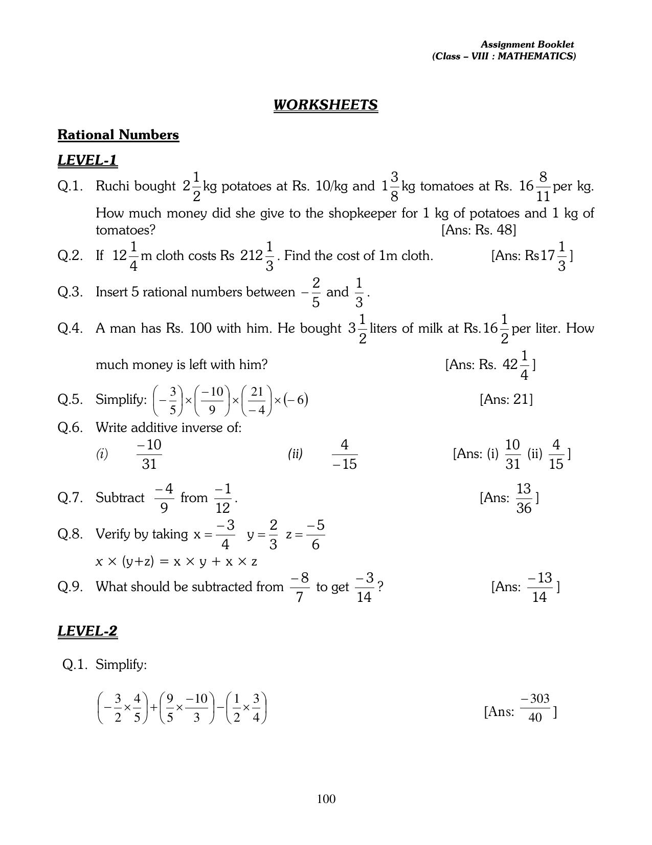 CBSE Worksheets for Class 8 Mathematics Assignment 13 - Page 90