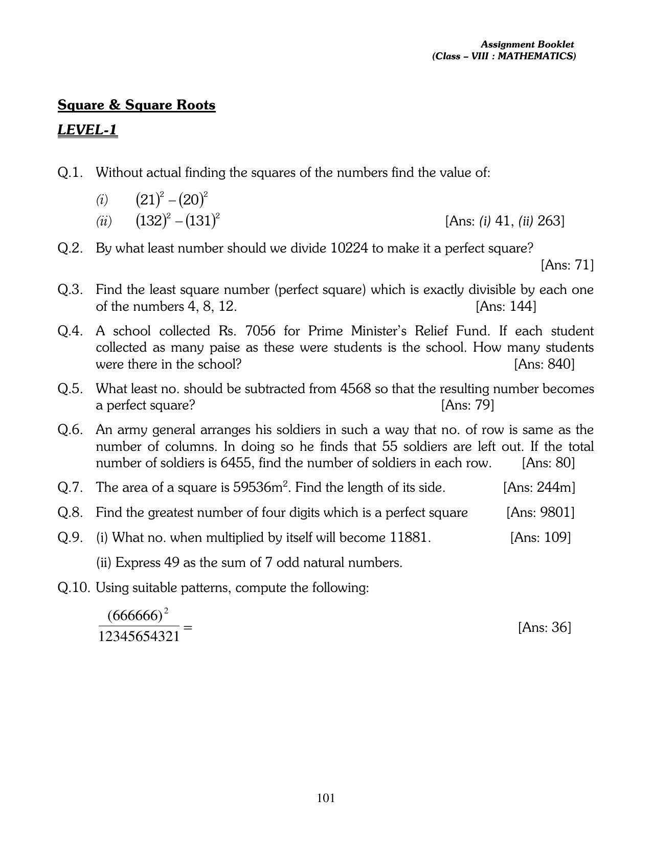 CBSE Worksheets for Class 8 Mathematics Assignment 13 - Page 91