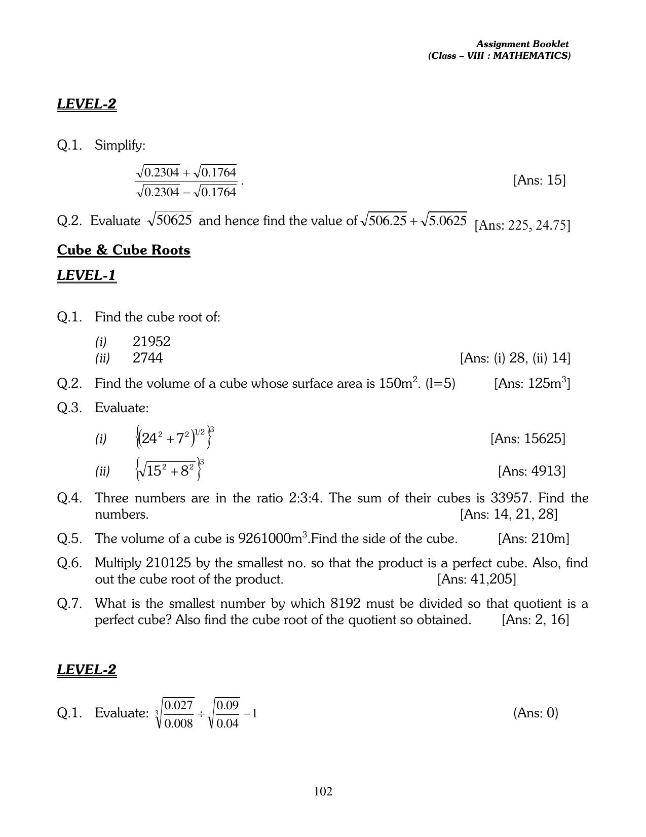 CBSE Worksheets for Class 8 Mathematics Assignment 13 - Page 92