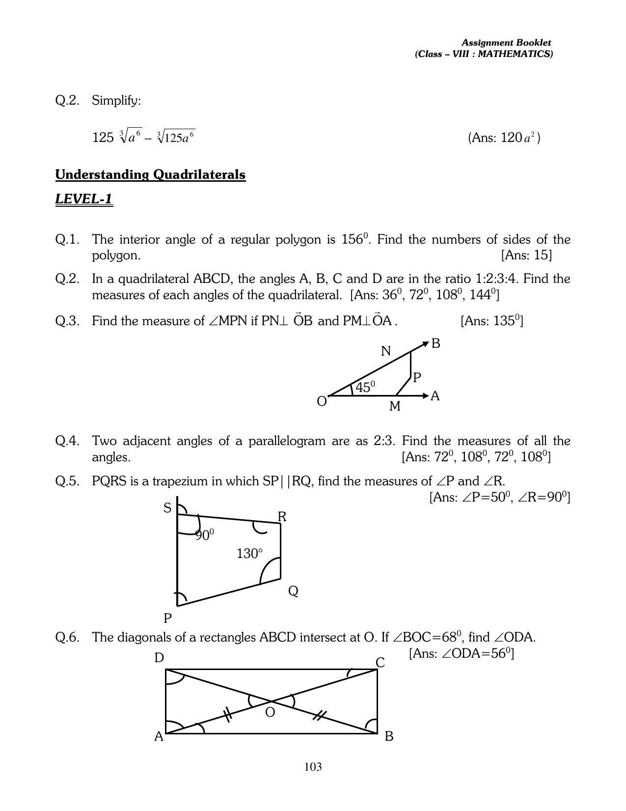 CBSE Worksheets for Class 8 Mathematics Assignment 13 - Page 93