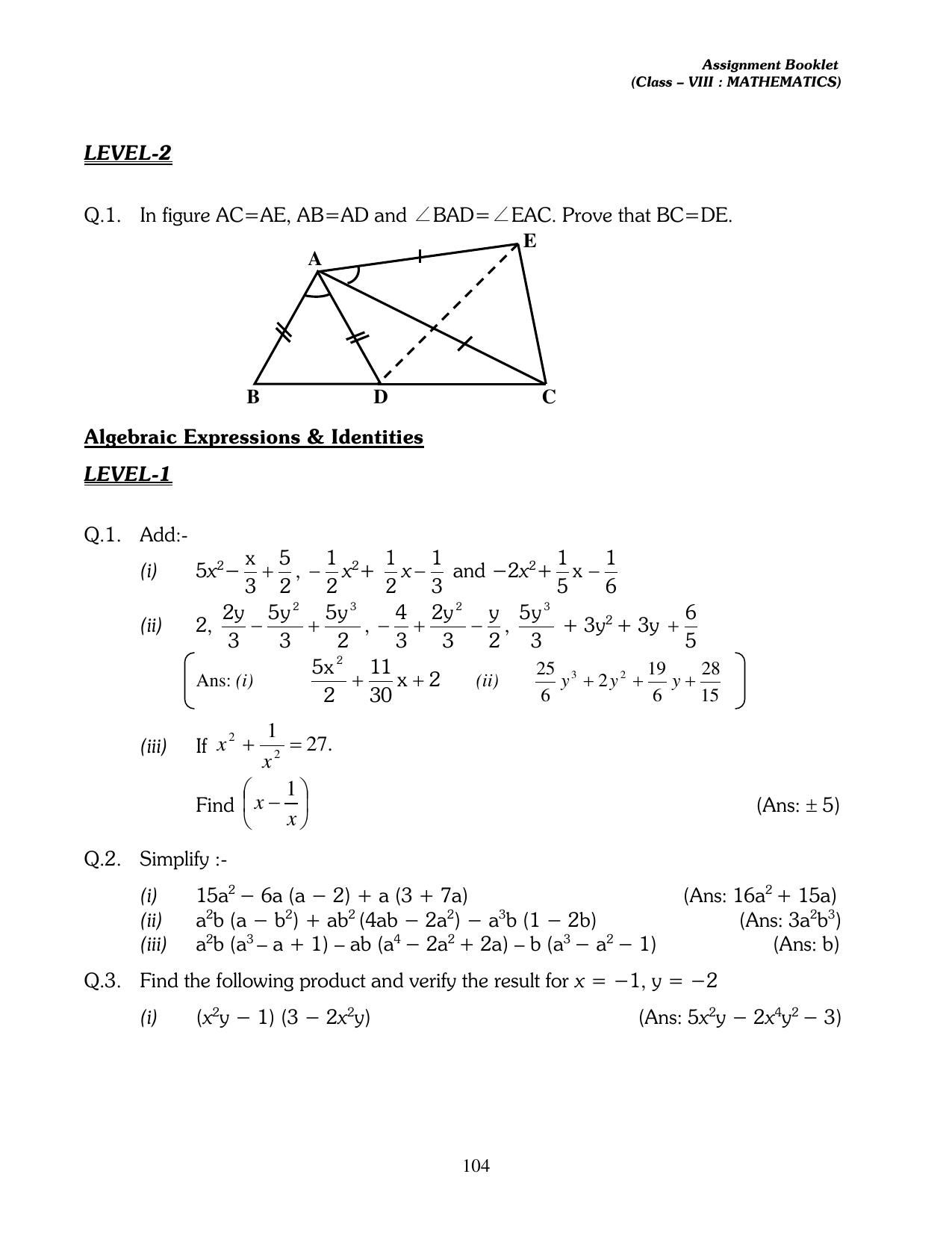 CBSE Worksheets for Class 8 Mathematics Assignment 13 - Page 94