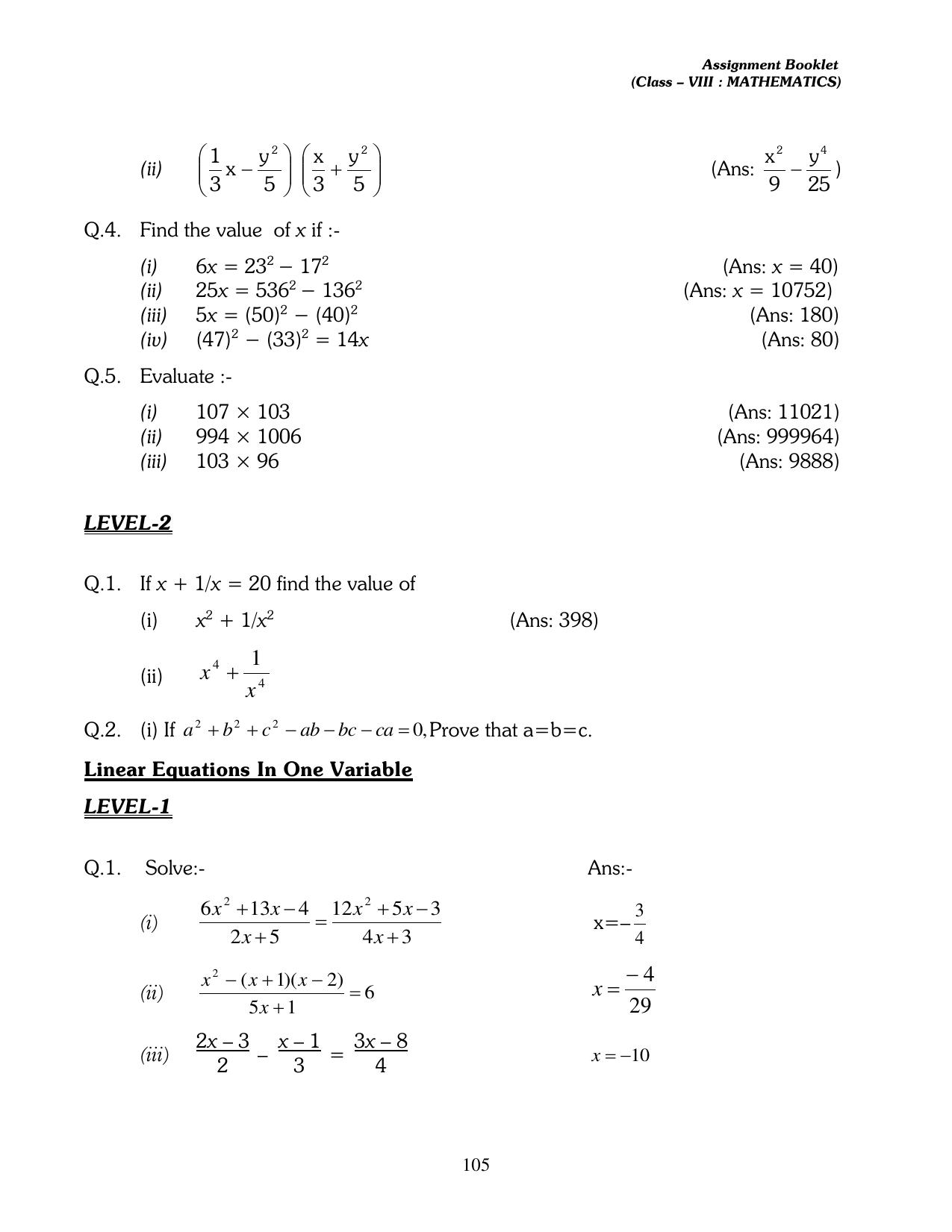 CBSE Worksheets for Class 8 Mathematics Assignment 13 - Page 95