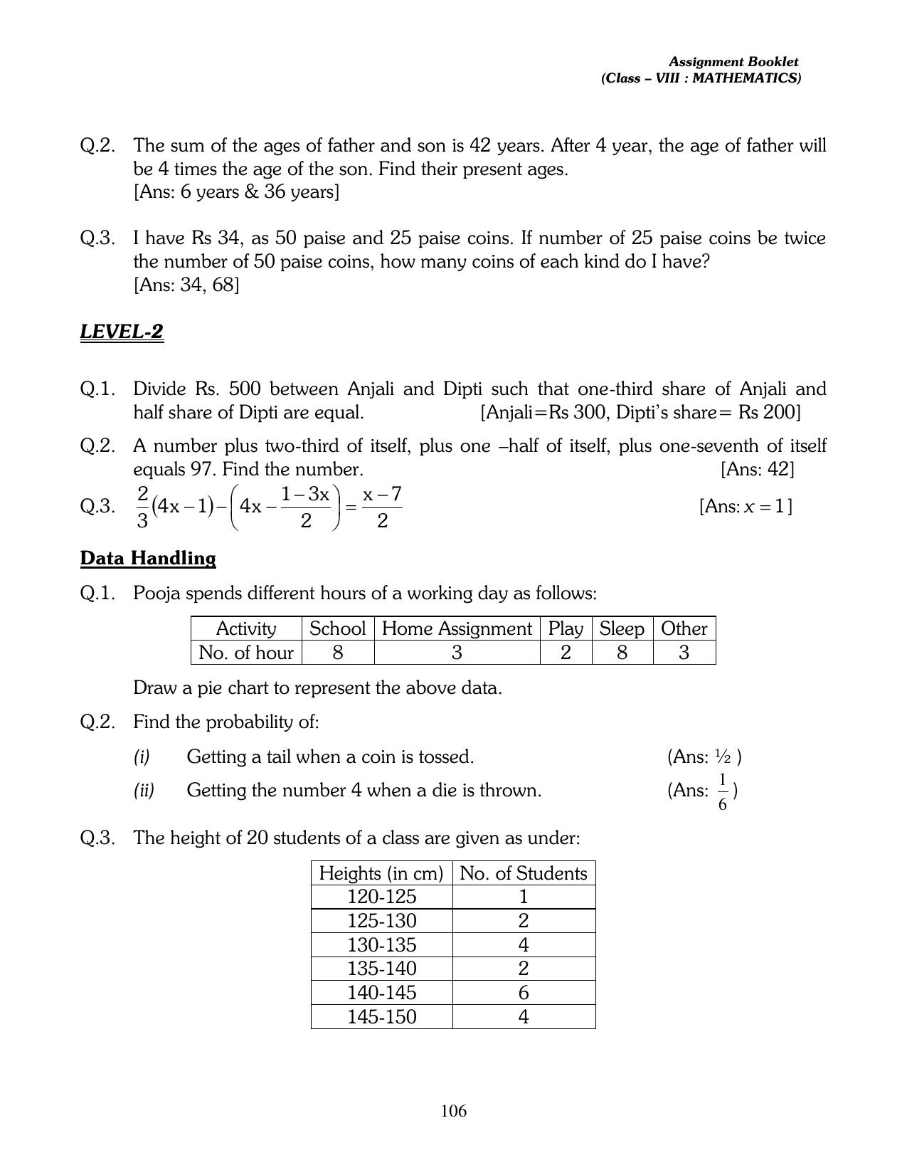 CBSE Worksheets for Class 8 Mathematics Assignment 13 - Page 96