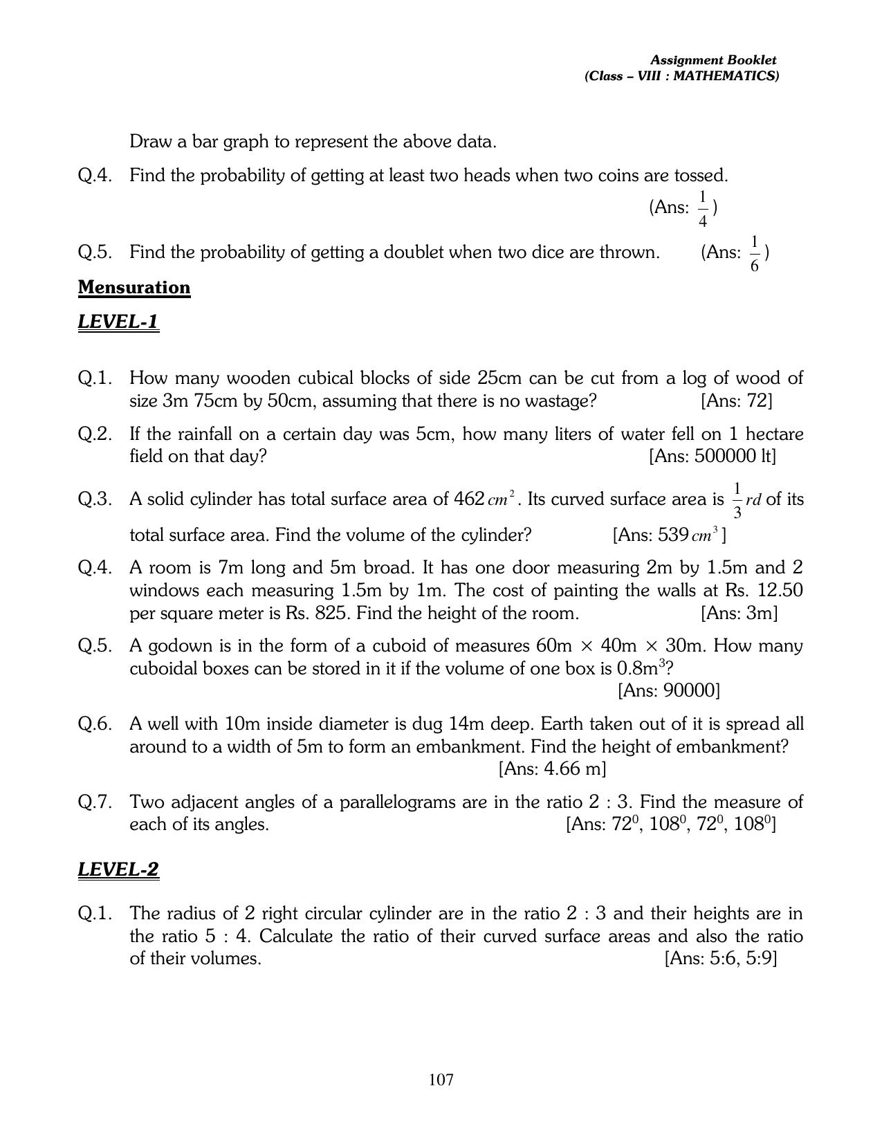 CBSE Worksheets for Class 8 Mathematics Assignment 13 - Page 97