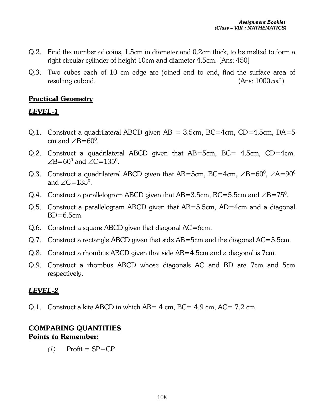 CBSE Worksheets for Class 8 Mathematics Assignment 13 - Page 98