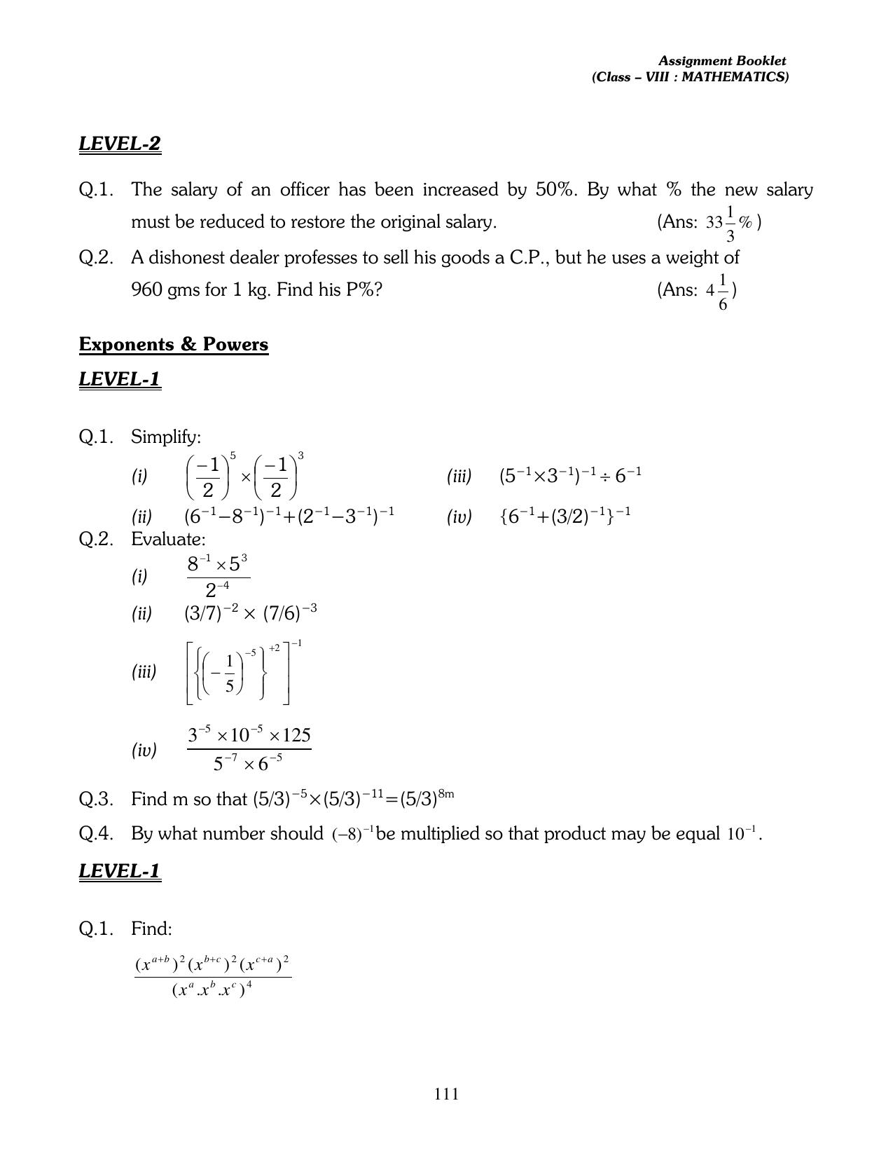 CBSE Worksheets for Class 8 Mathematics Assignment 13 - Page 101