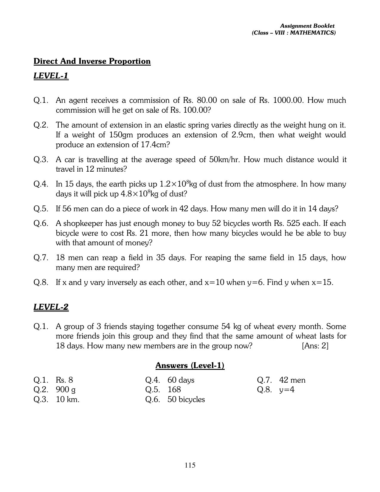 CBSE Worksheets for Class 8 Mathematics Assignment 13 - Page 105