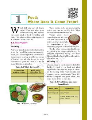 NCERT Book for Class 6 Science: Chapter 1-Food, Where Does It Come From?