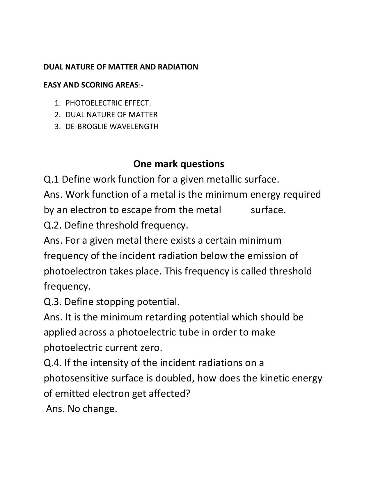 CBSE Physics Class 12 Worksheets Dual nature of Matter and Radiation - Page 1