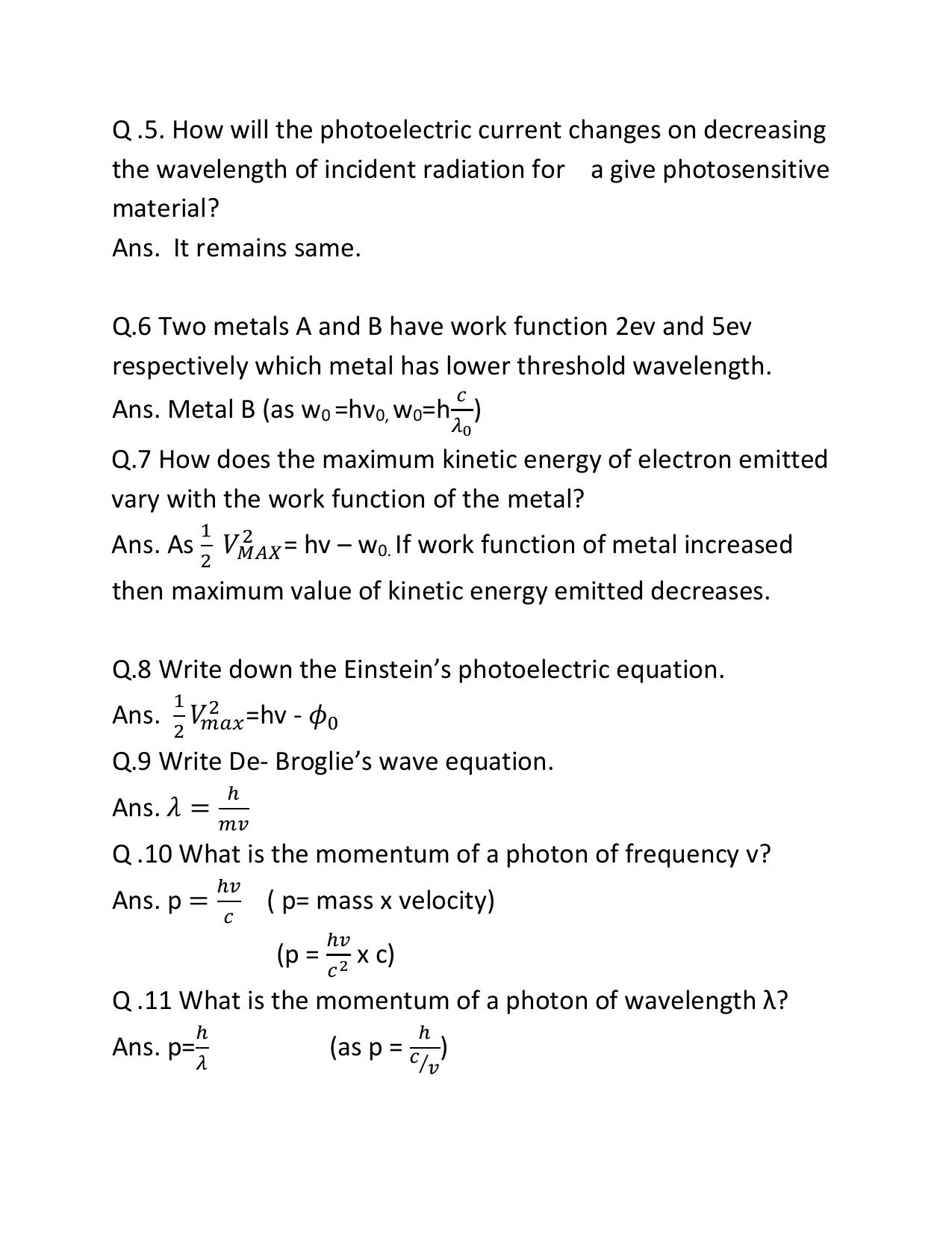 CBSE Physics Class 12 Worksheets Dual nature of Matter and Radiation - Page 2