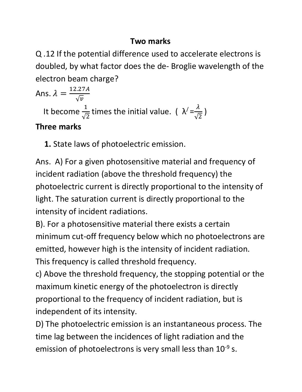 CBSE Physics Class 12 Worksheets Dual nature of Matter and Radiation - Page 3