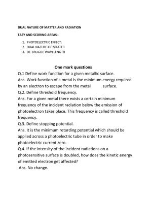 CBSE Physics Class 12 Worksheets Dual nature of Matter and Radiation