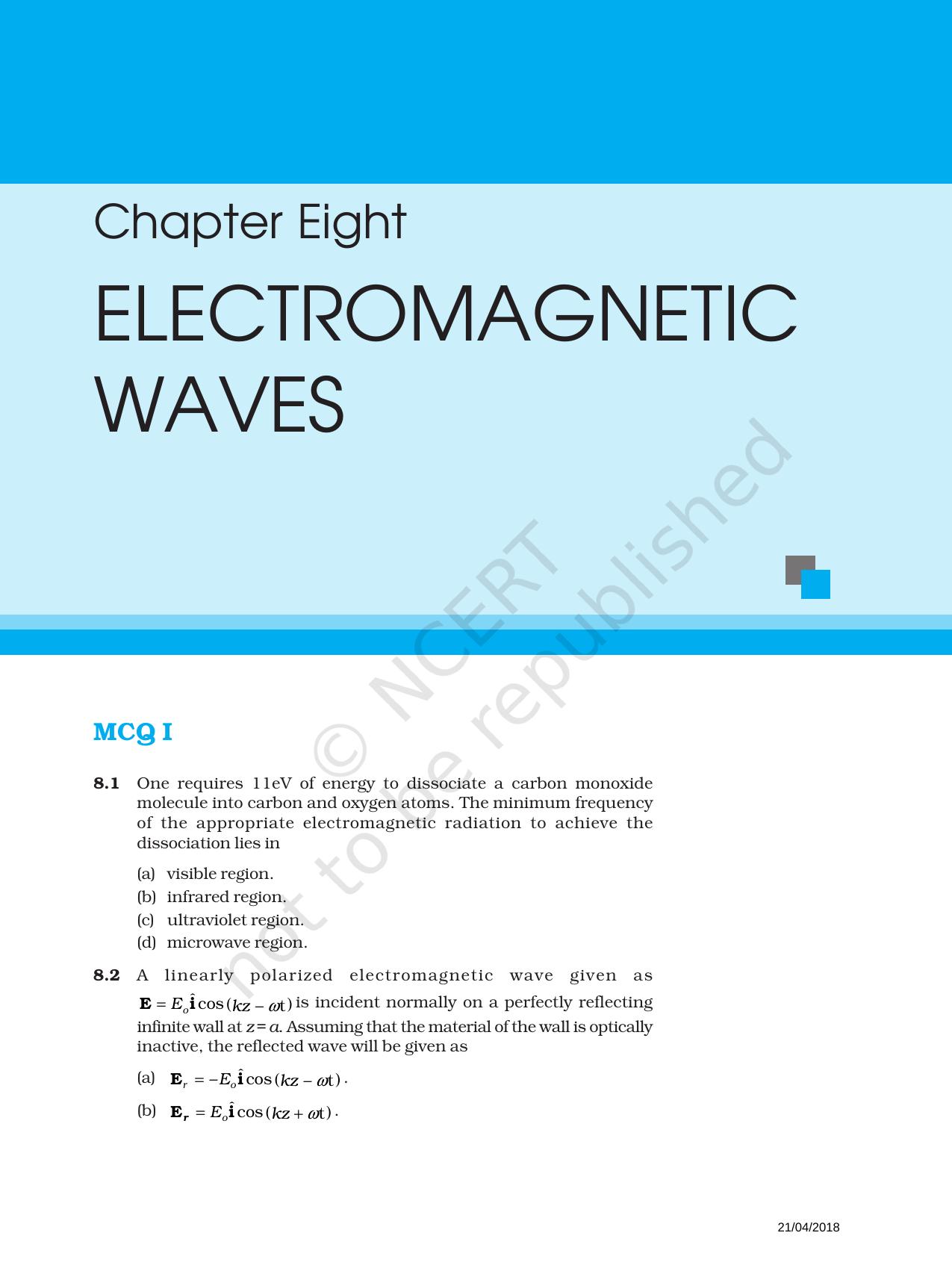 NCERT Exemplar Book For Class 12 Physics Chapter 8 Electromagnetic Waves