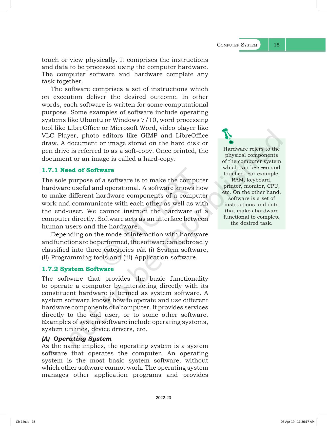 NCERT Book For Class 11 Computer Science Chapter 1 Computer System