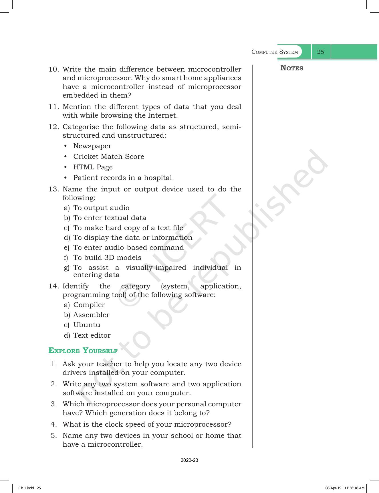 NCERT Book For Class 11 Computer Science Chapter 1 Computer System