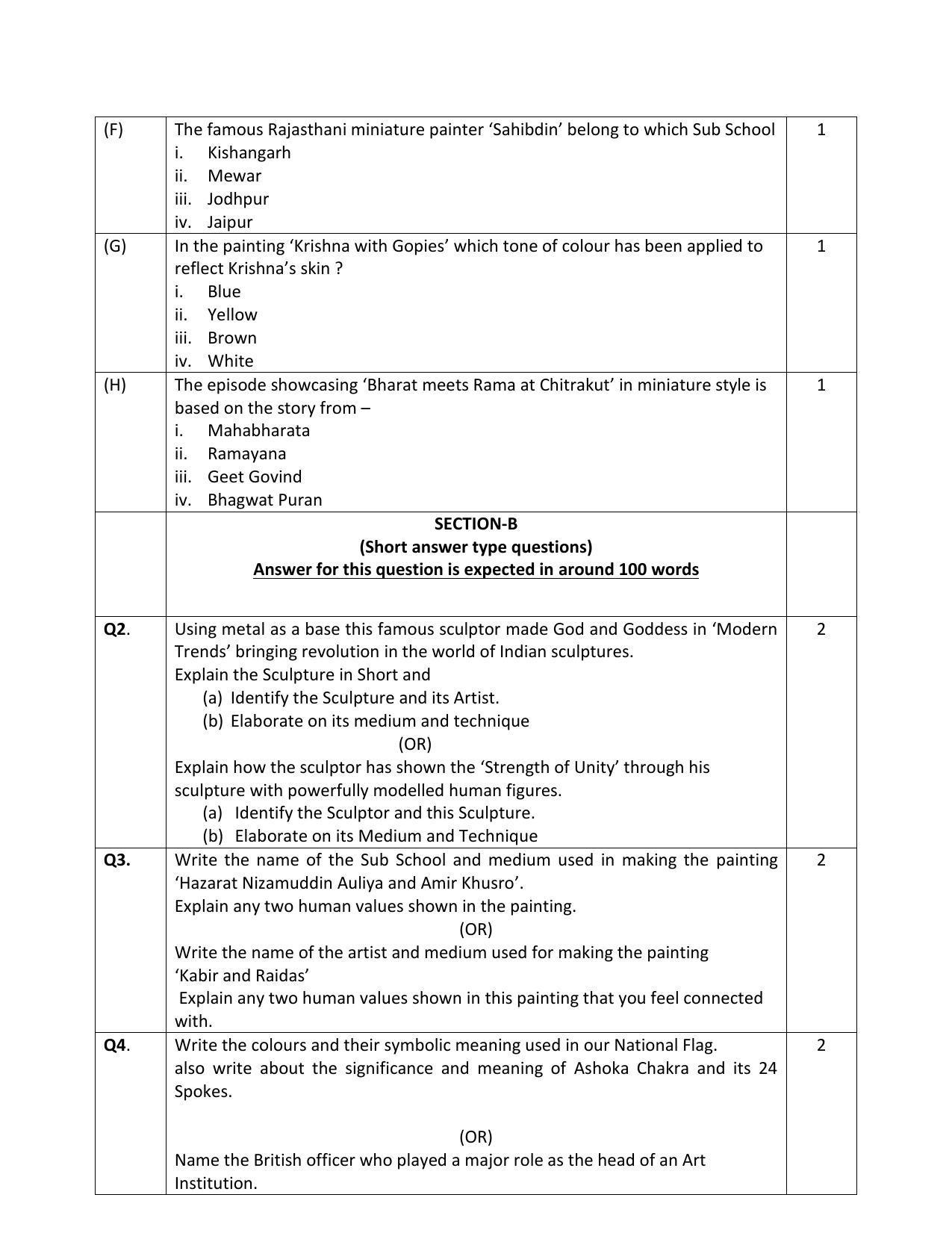 CBSE Class 12 Sculpture Sample Paper 2023 - IndCareer Docs