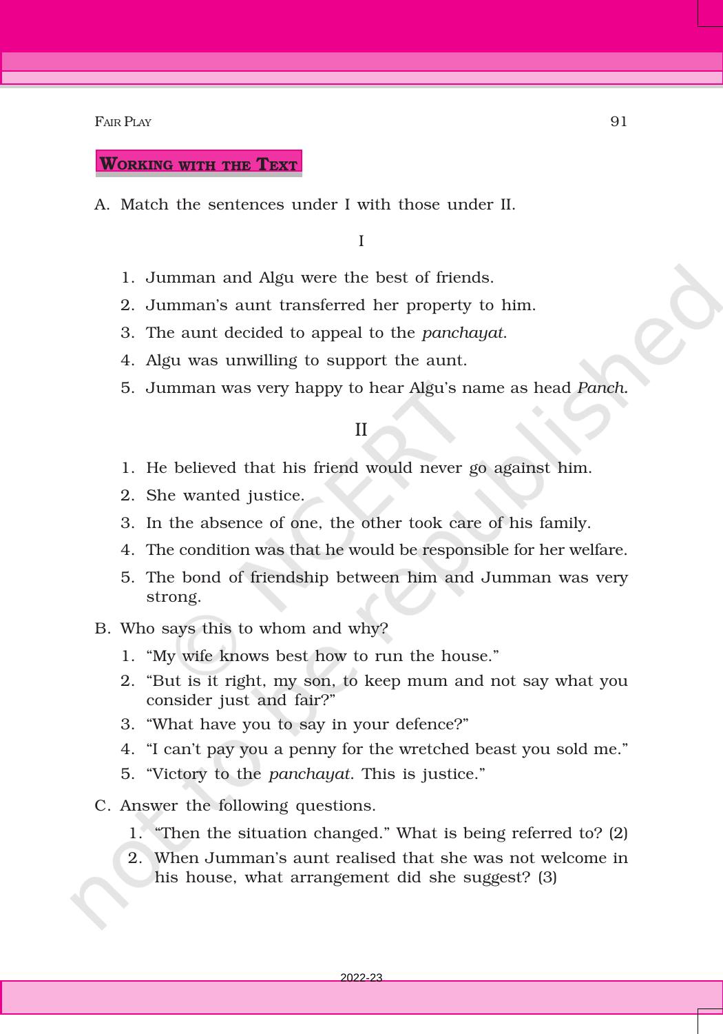 NCERT Book For Class 6 English(Honeysuckle) : Chapter 7-Fair Play ...