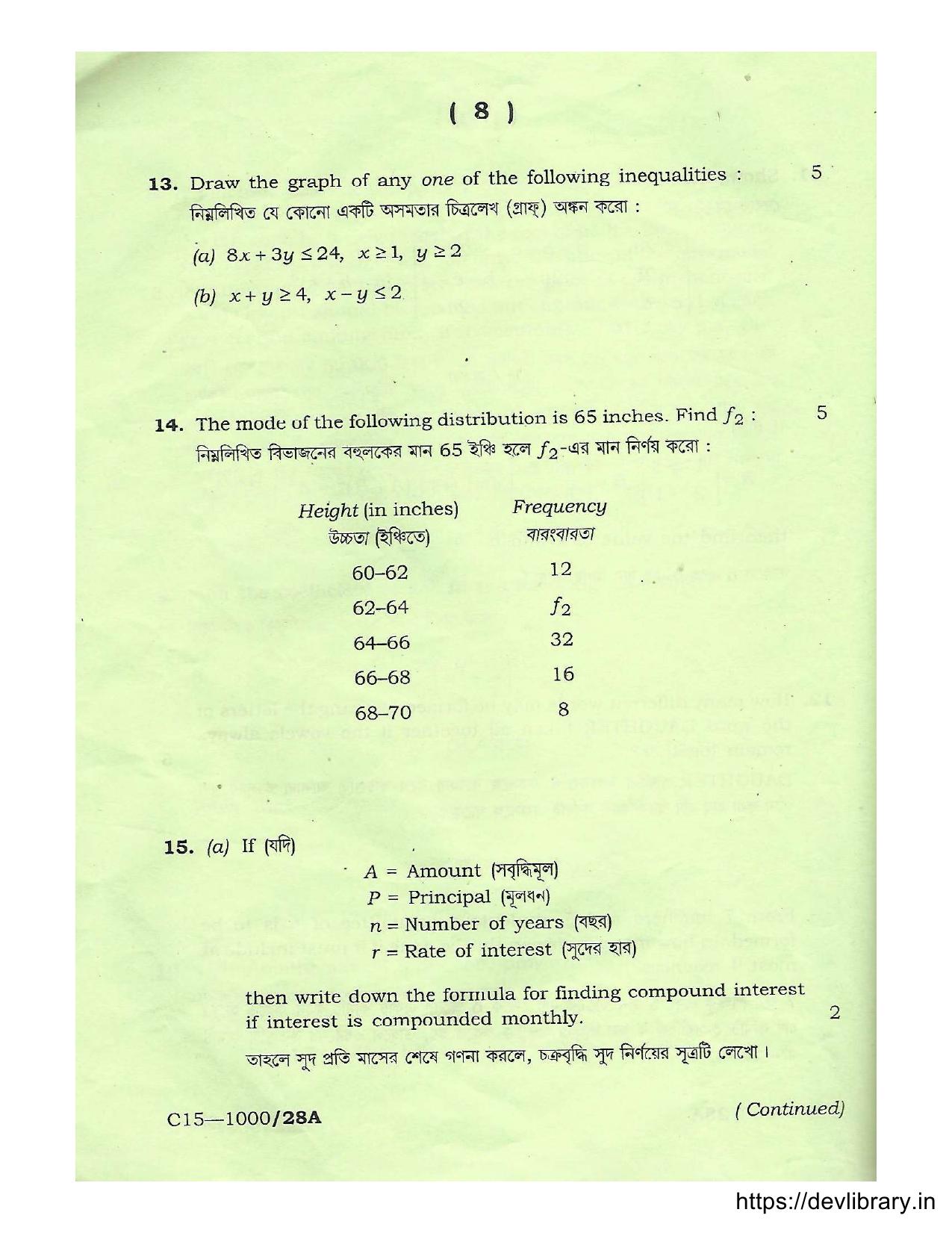 Assam HS 2nd Year Commercial Mathematics and Statistics 2015 Question Paper - Page 8