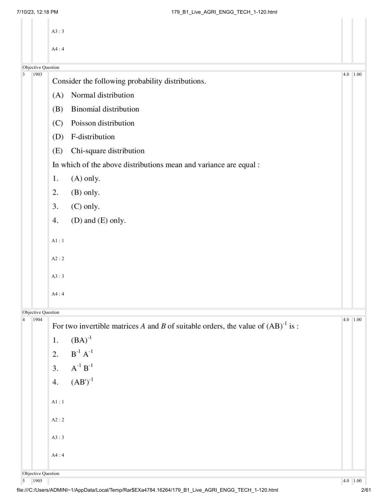 ICAR AIEEA PG 2023 AGRICULTURAL ENGINEERING AND TECHNOLOGY Question Paper - IndCareer Docs