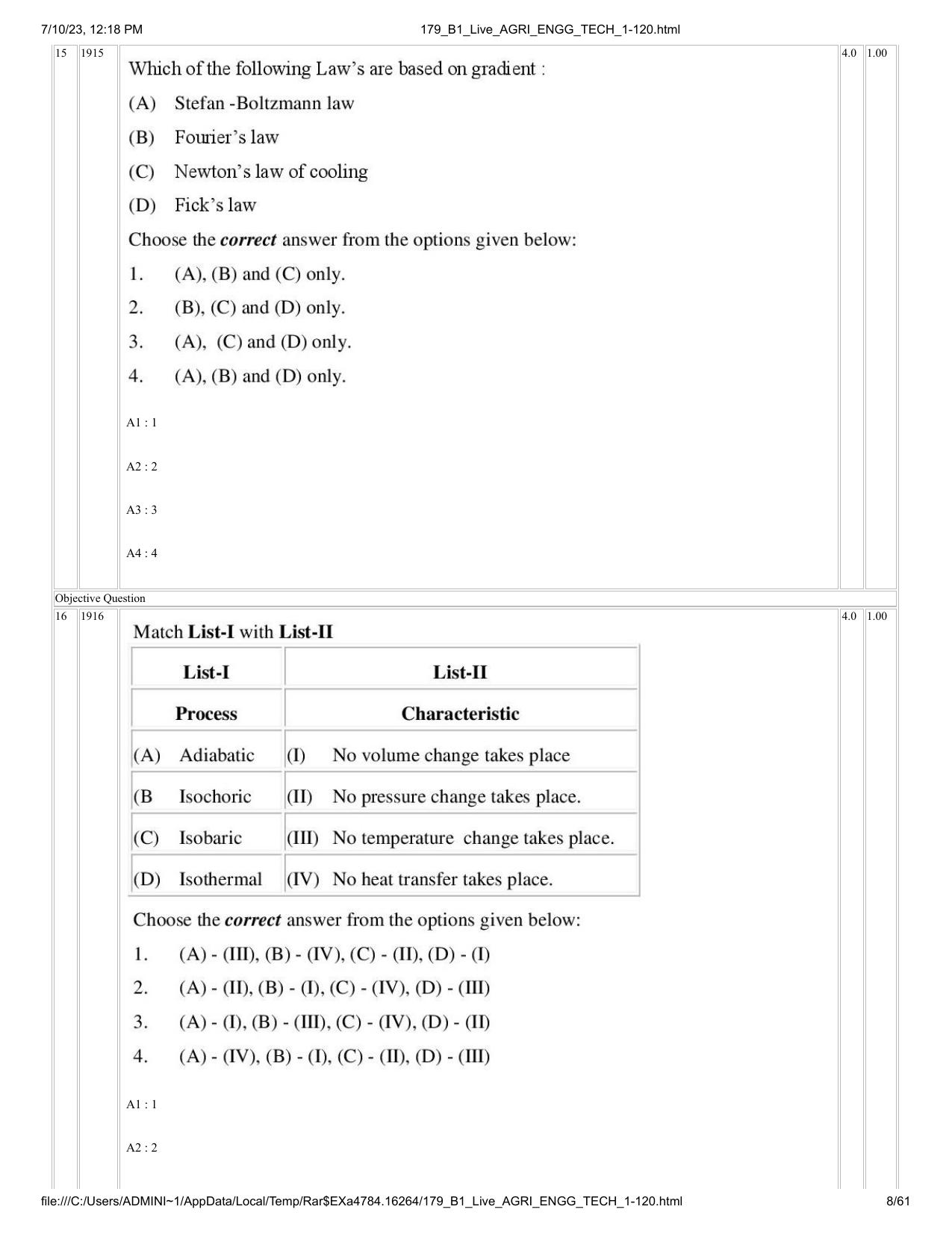 ICAR AIEEA PG 2023 AGRICULTURAL ENGINEERING AND TECHNOLOGY Question Paper - IndCareer Docs