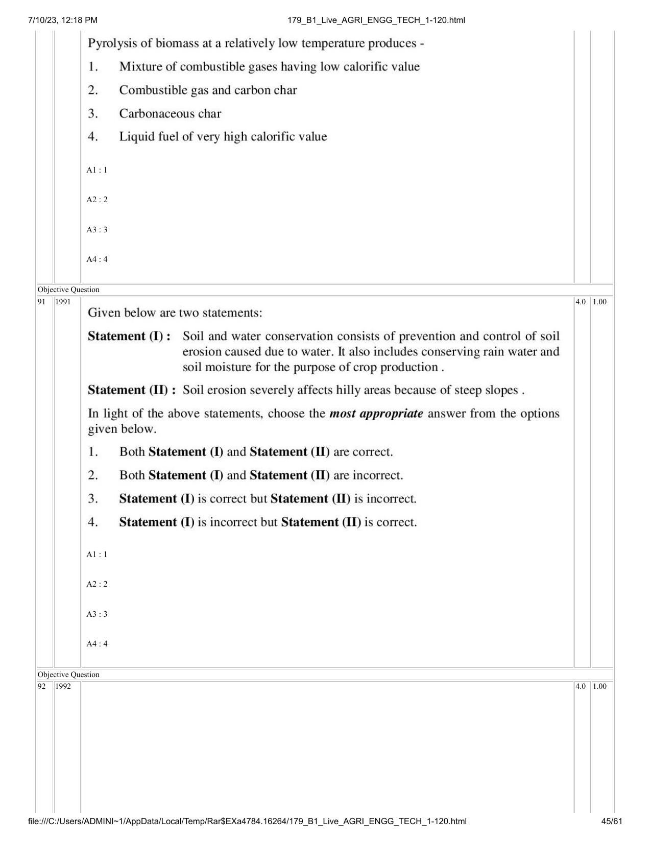 ICAR AIEEA PG 2023 AGRICULTURAL ENGINEERING AND TECHNOLOGY Question Paper - IndCareer Docs