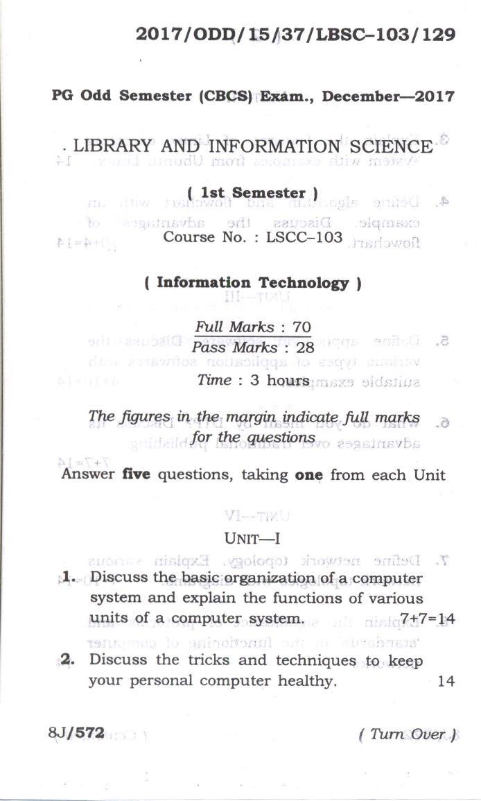 Assam University MLiSc (103) Dec 2013 Question Paper - Page 4