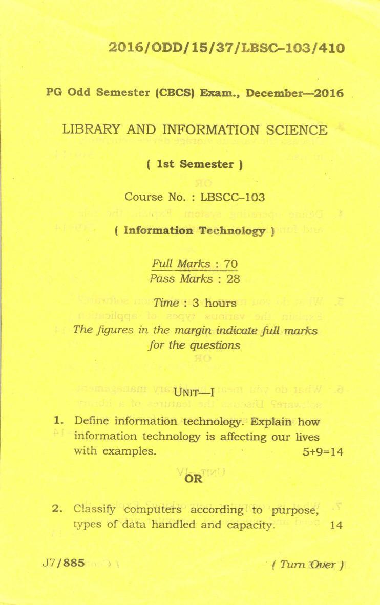 Assam University MLiSc (103) Dec 2013 Question Paper - Page 6