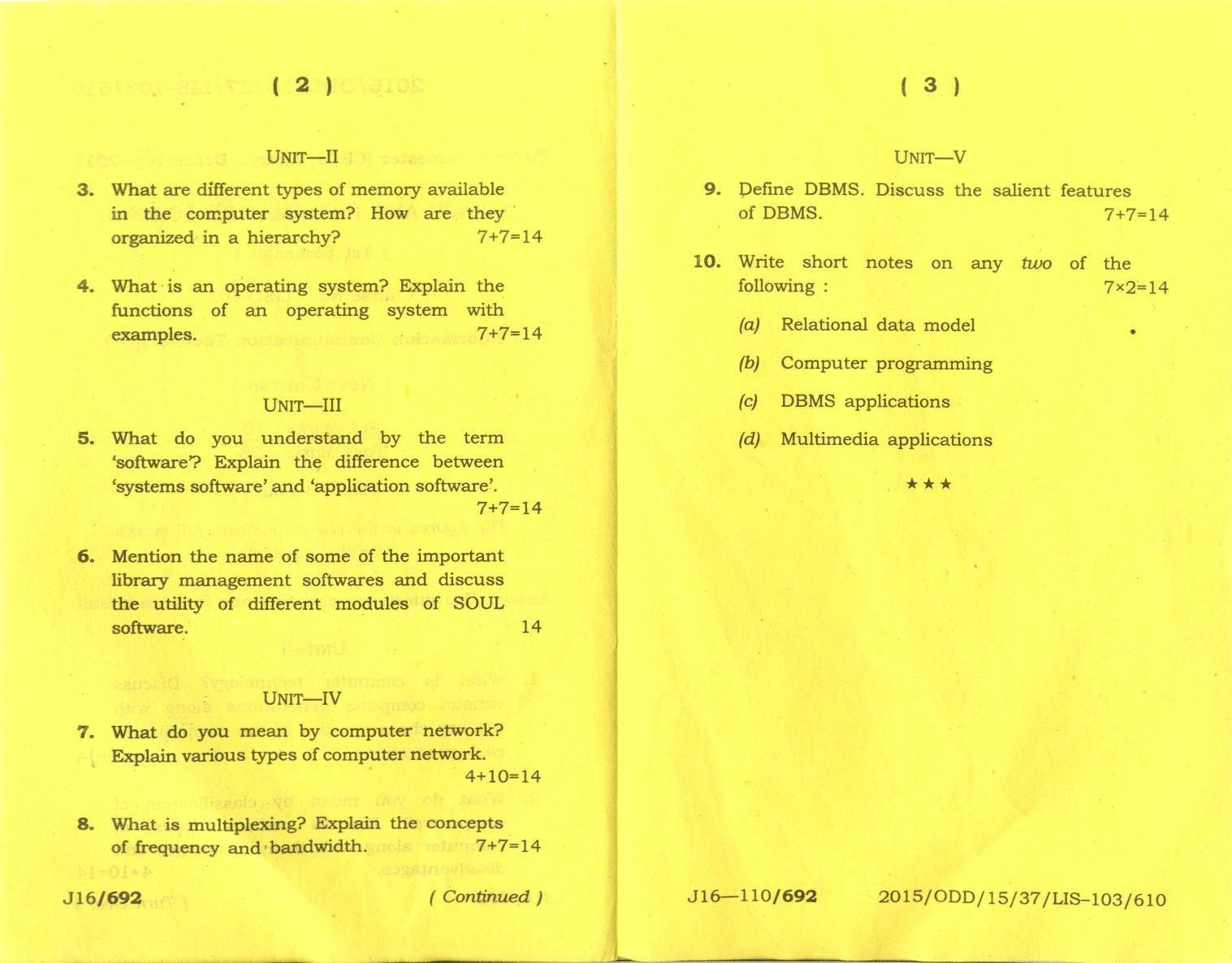 Assam University MLiSc (103) Dec 2013 Question Paper - Page 9