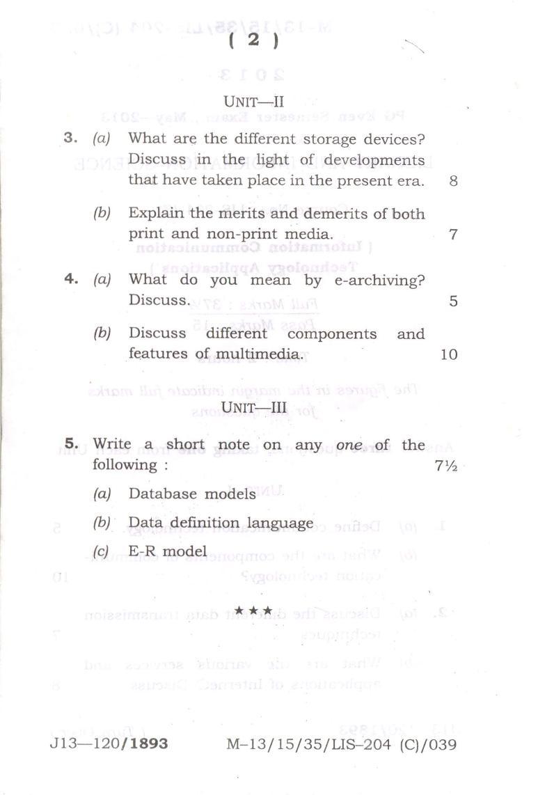 Assam University MLiSc (103) Dec 2013 Question Paper - Page 18