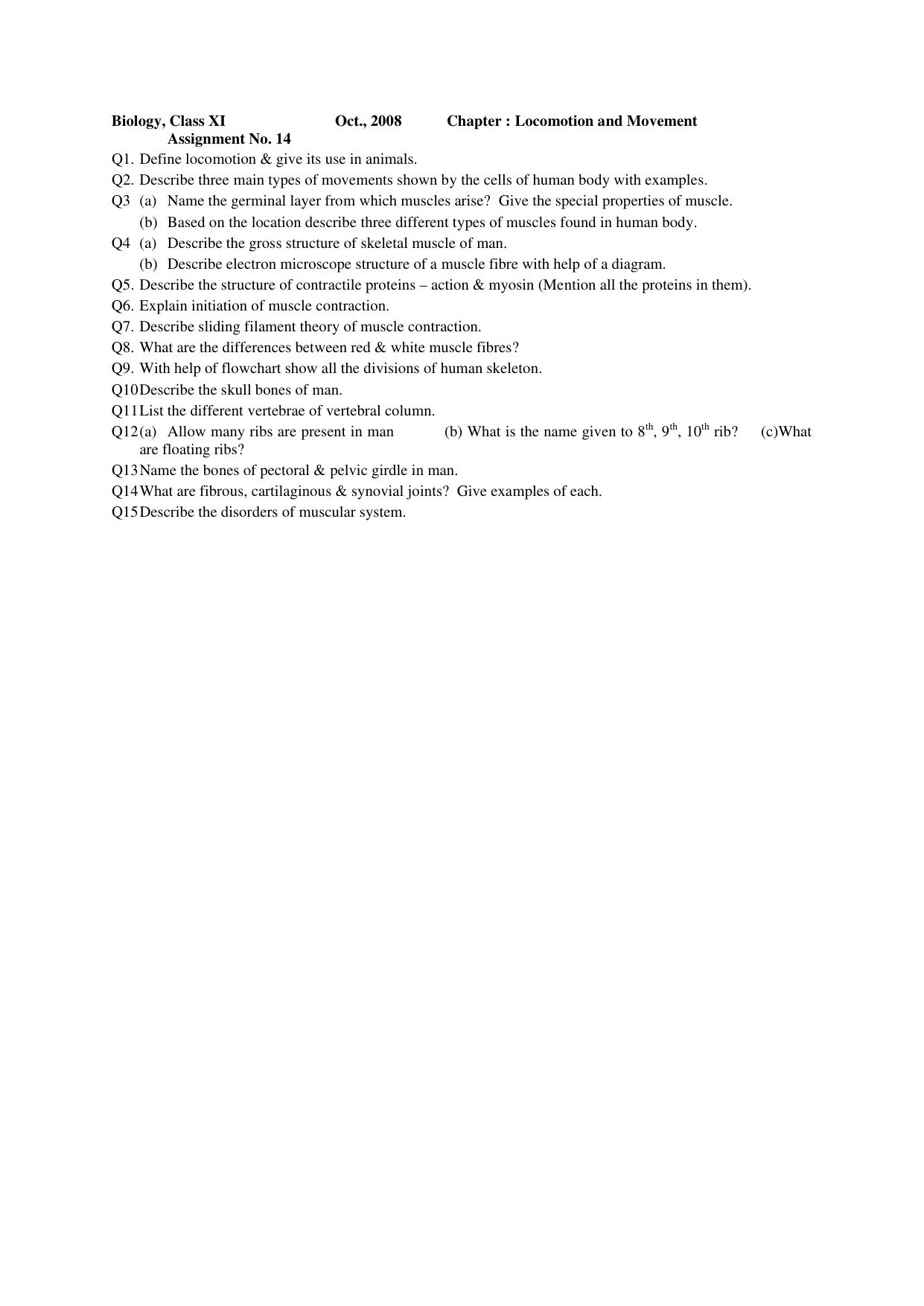 CBSE Worksheets for Class 11 Biology Assignment 14 - Page 1