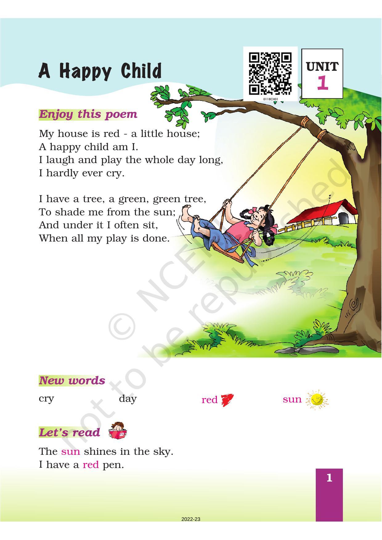 NCERT Book for Class 1 English (Marigold):Unit 1Poem-A Happy Child - Page 1