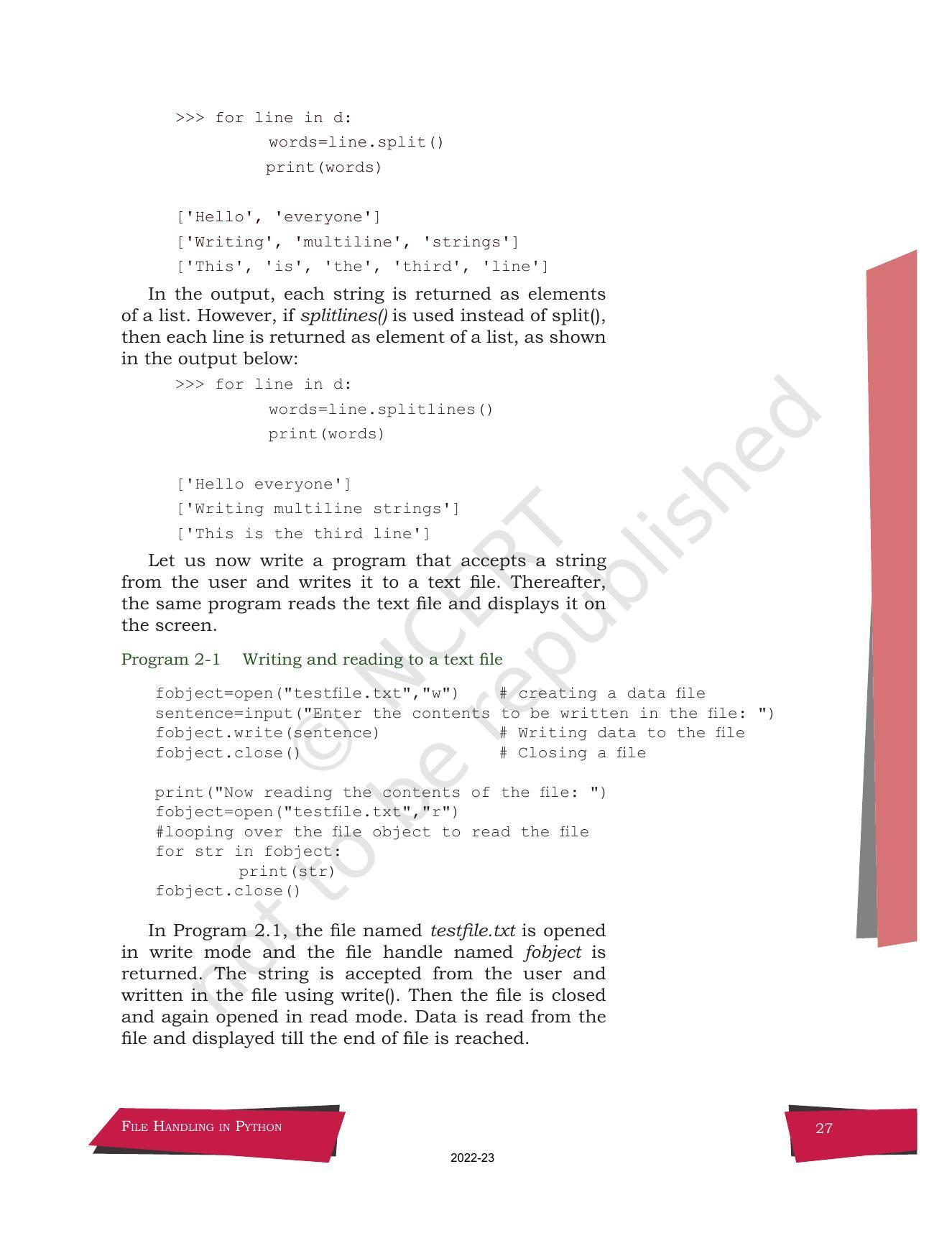 NCERT Book for Class 12 Computer Science Chapter 2 File Handling in Python - Page 9