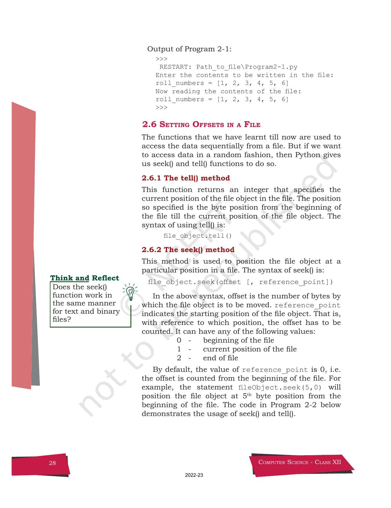 NCERT Book for Class 12 Computer Science Chapter 2 File Handling in Python - Page 10