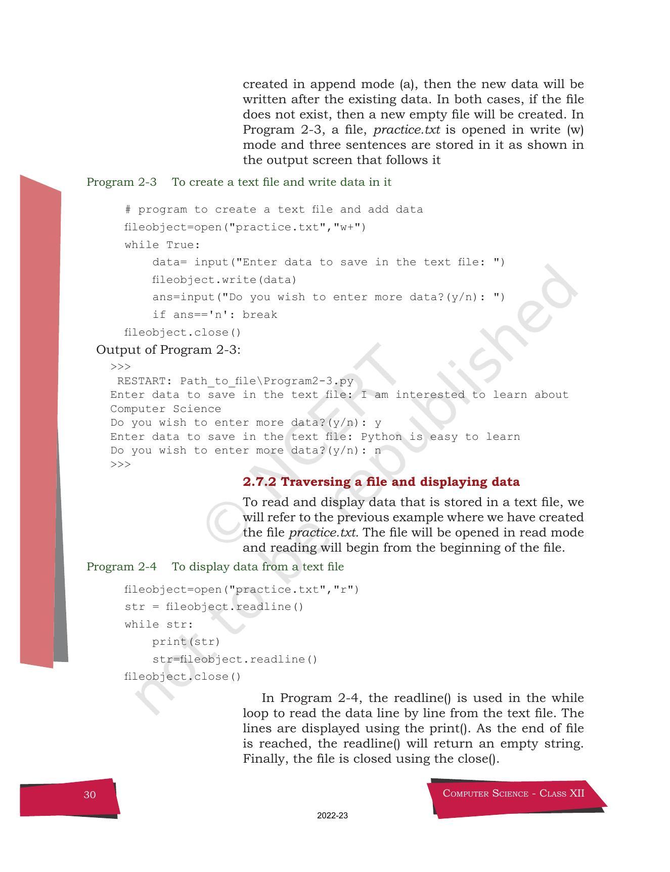 NCERT Book for Class 12 Computer Science Chapter 2 File Handling in Python - Page 12