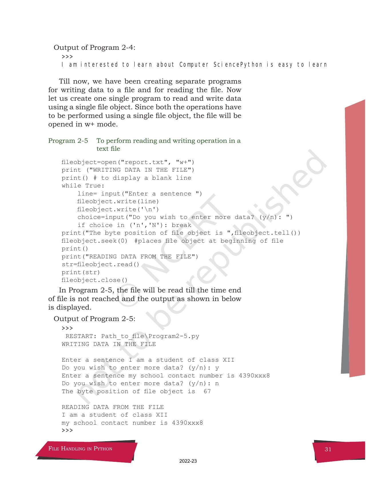 NCERT Book for Class 12 Computer Science Chapter 2 File Handling in Python - Page 13