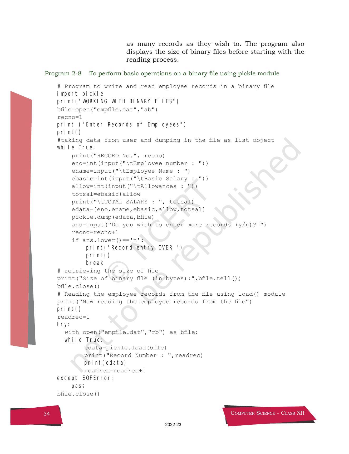 NCERT Book for Class 12 Computer Science Chapter 2 File Handling in Python - Page 16