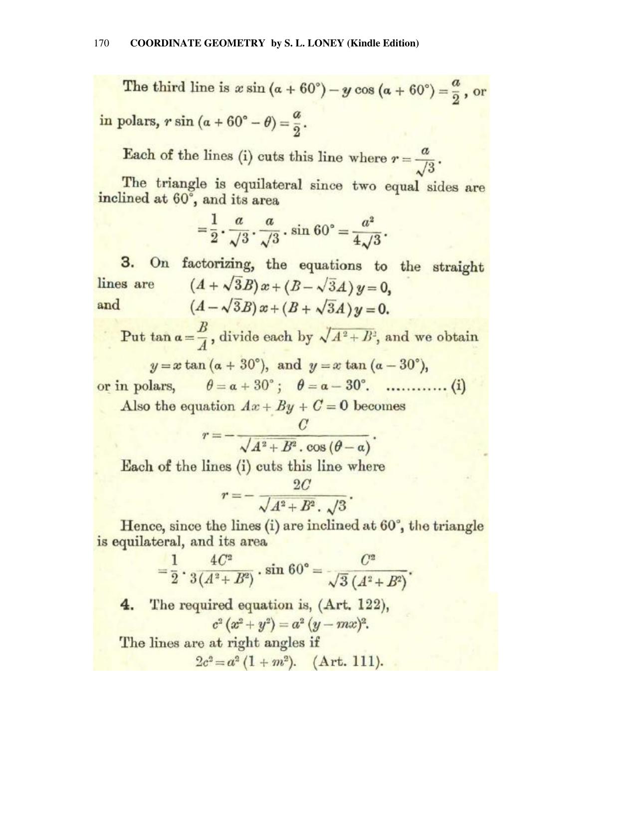 Chapter 6: On Equations Representing Two or More Straight Lines - SL Loney Solutions: The Elements of Coordinate Geometry - Page 31