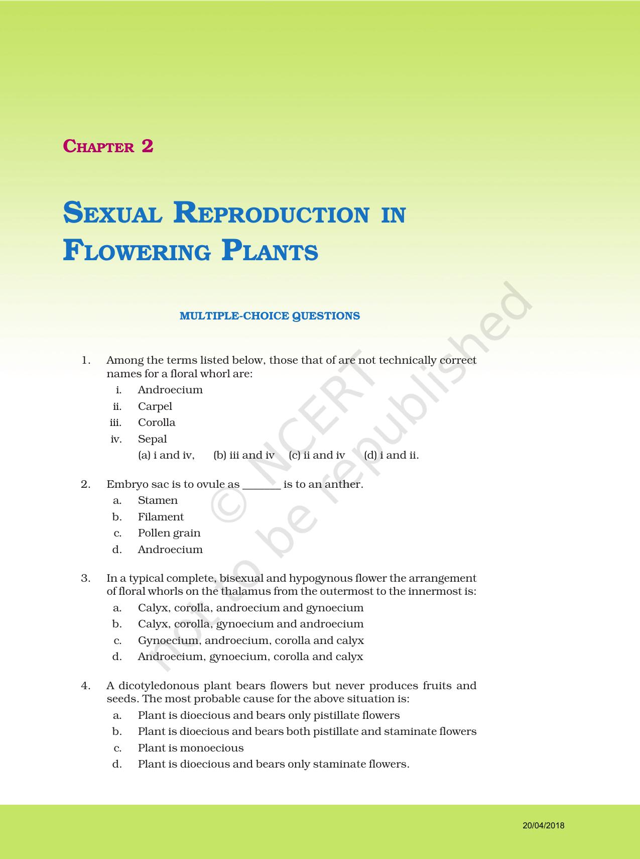 NCERT Exemplar Book For Class 12 Biology Chapter 2 Sexual Reproduction ...