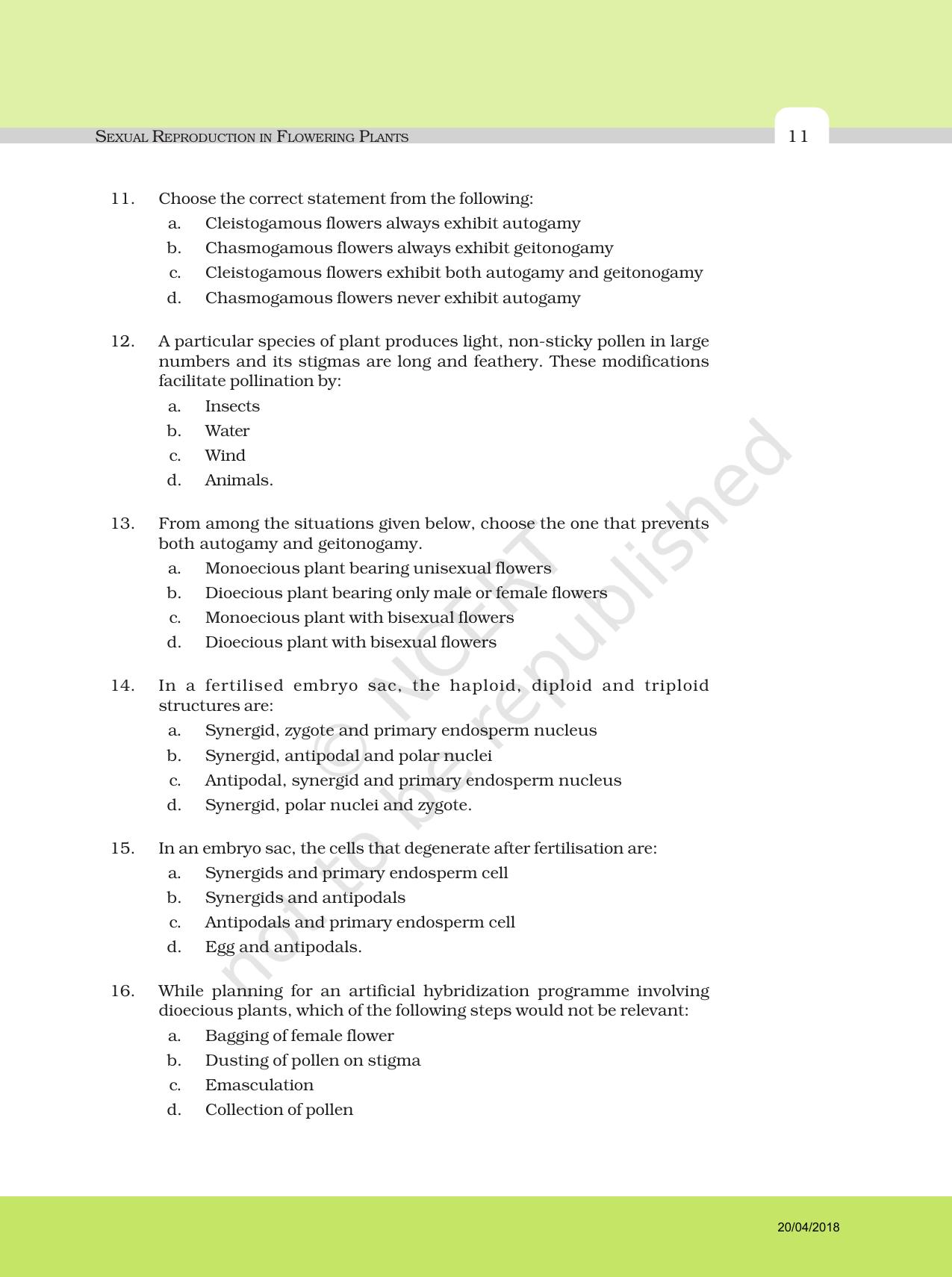 NCERT Exemplar Book For Class 12 Biology Chapter 2 Sexual Reproduction ...