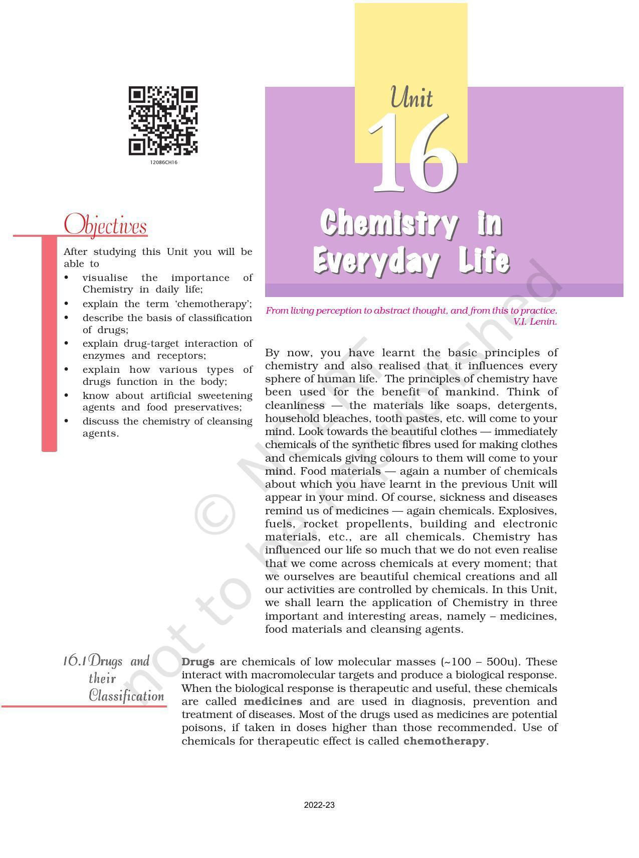 NCERT Book For Class 12 Chemistry Chapter 16 Chemistry In Everyday Life ...