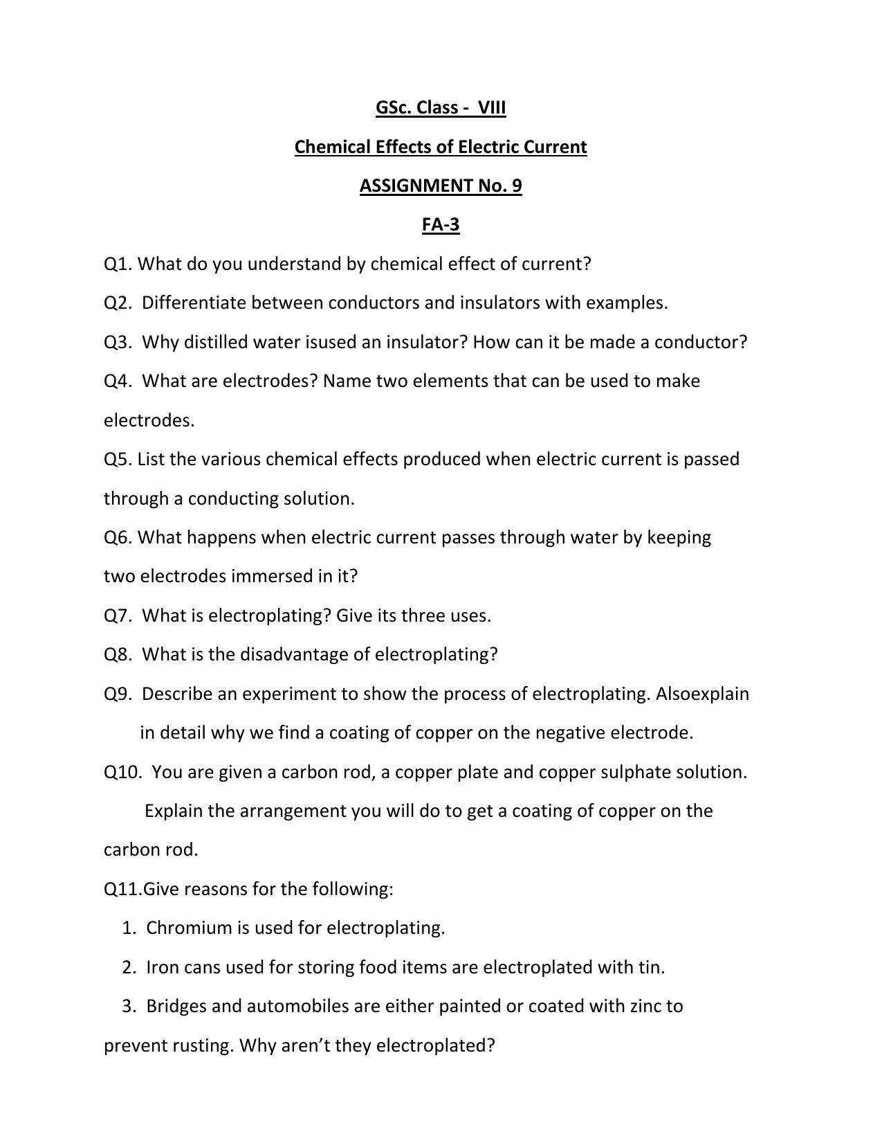 CBSE Worksheets for Class 8 Science Assignment 12 - Page 1