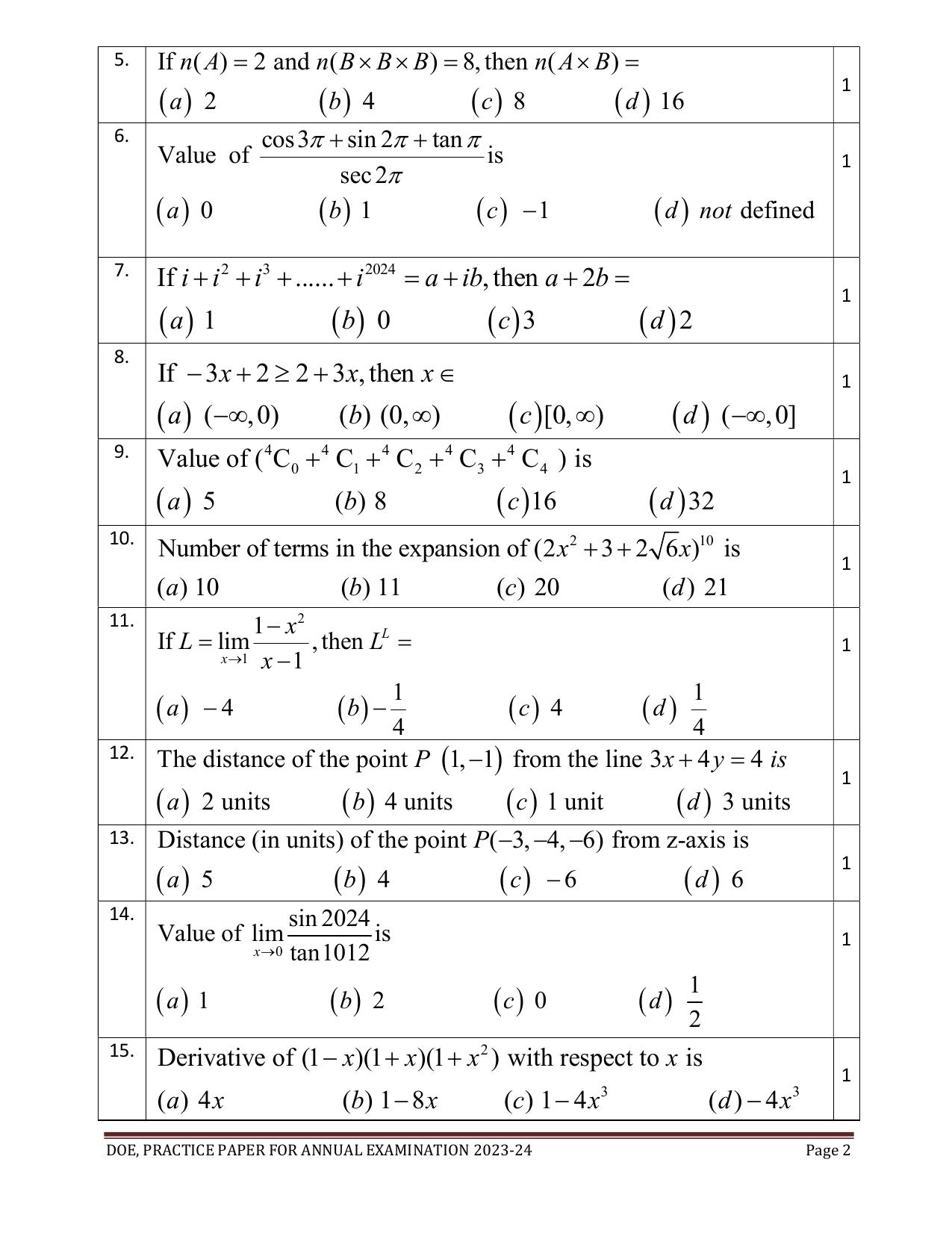 Edudel Class 11 Math (English) Practice Papers-2 (2023-24) - Page 2