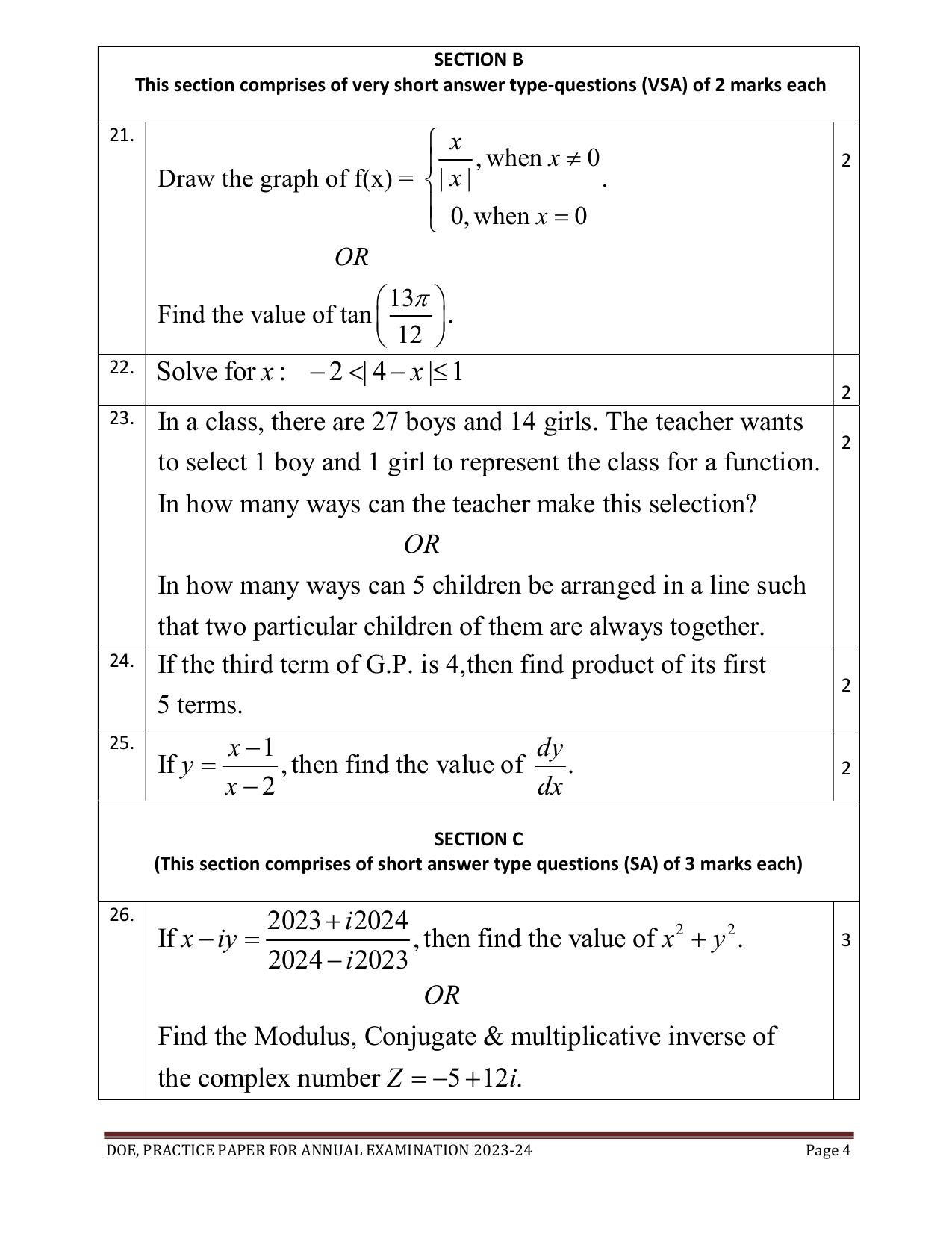 Edudel Class 11 Math (English) Practice Papers-2 (2023-24) - Page 4