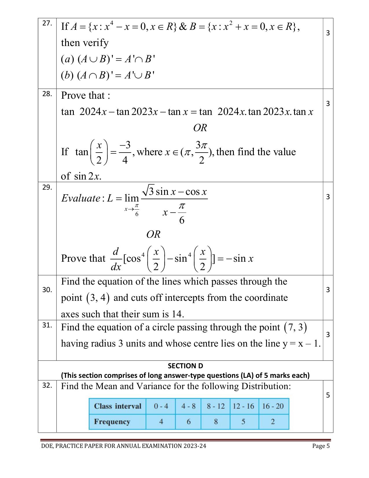 Edudel Class 11 Math (English) Practice Papers-2 (2023-24) - Page 5