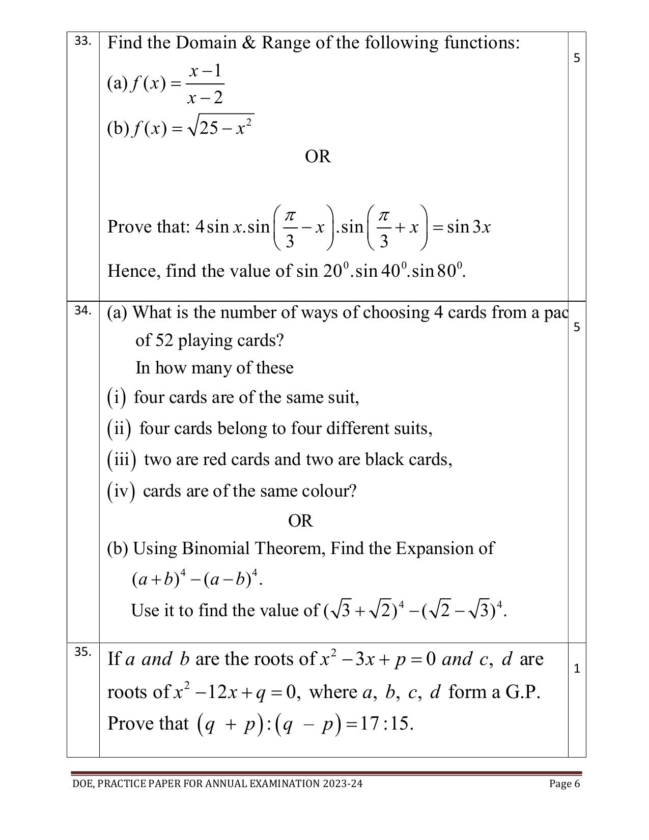 Edudel Class 11 Math (English) Practice Papers-2 (2023-24) - Page 6