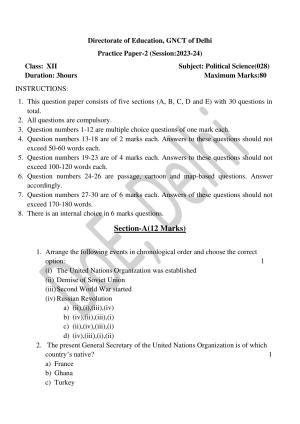Edudel Class 12 Political Science (English) Practice Papers-2 (2023-24)